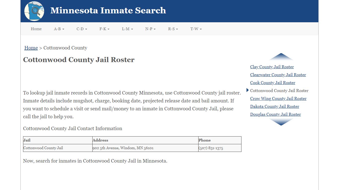 Cottonwood County Jail Roster - Minnesota Inmate Search